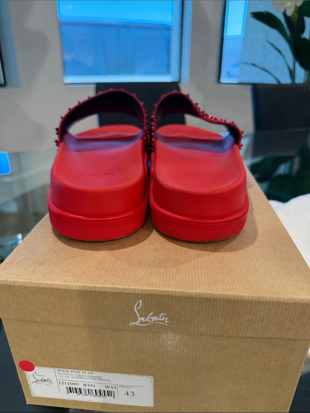 Christian Louboutin Red Studded Slide Sandals